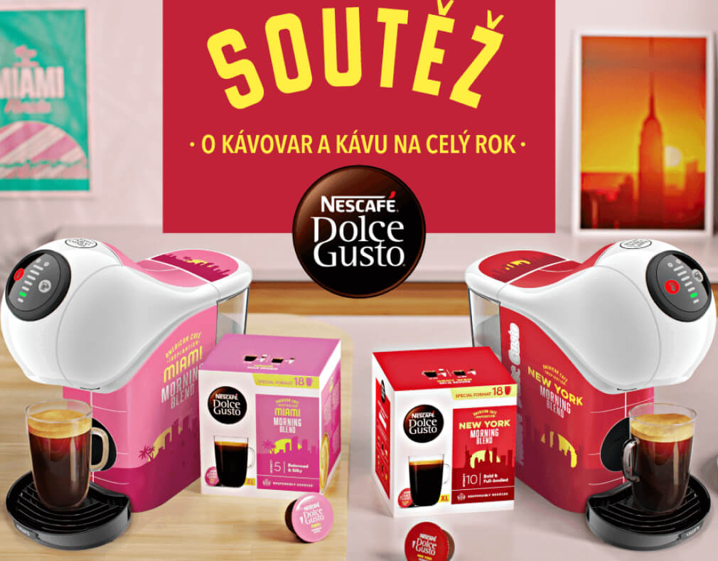 Vyhrajte s kávou NESCAFÉ® Dolce Gusto® designový kávovar Miami nebo New York a zásobu kávy na celý rok